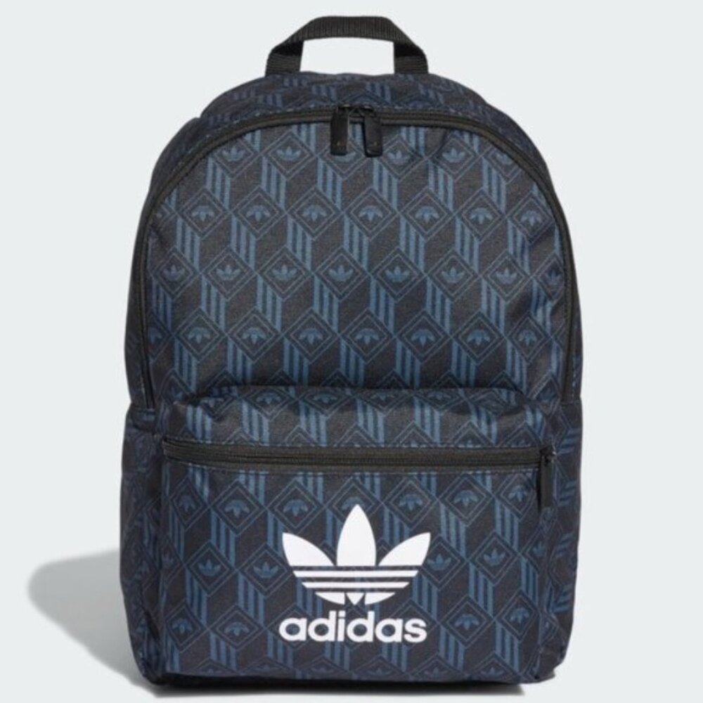 Adidas Black & Blue Monogram Laptop Backpack Book Bag Padded Adjustable Straps